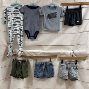 Bundle of 7 Boys Toddler Nike Gray and Blue Baby shorts pjs t shirts 18 month